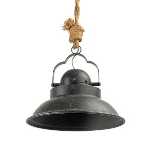 Industrial Vintage Black Pendant Light with Rope Hanging Detail, Farmhouse Style, 19.5" Diameter Fixture, 1pc - 1 of 4