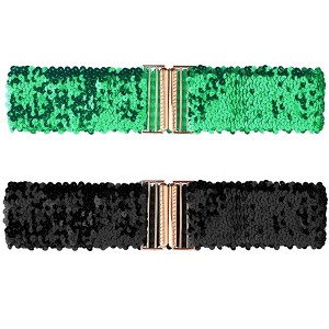 INSPIRE CHIC Women's Wide Waist Belts Interlock Buckles Sequins Decor Shinny Stretchy Belts 2 Pcs 60cm/23.62" - 1 of 4