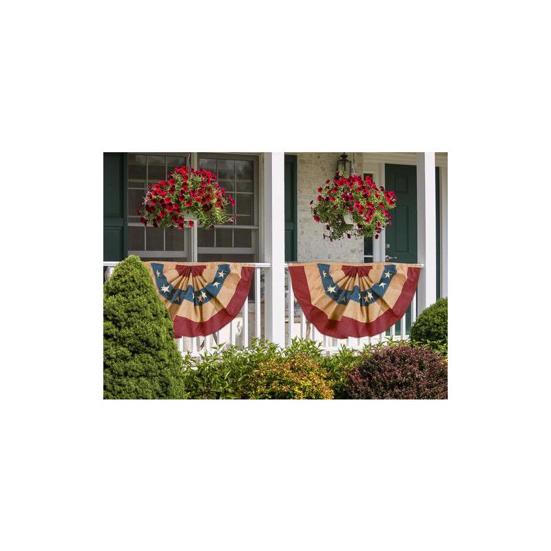 Briarwood Lane Burlap Patriotic Embroidered Bunting USA 48" x 24" Pleated Banner with Brass Grommets, 1 of 5