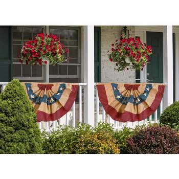 Briarwood Lane Burlap Patriotic Embroidered Bunting USA 48" x 24" Pleated Banner with Brass Grommets