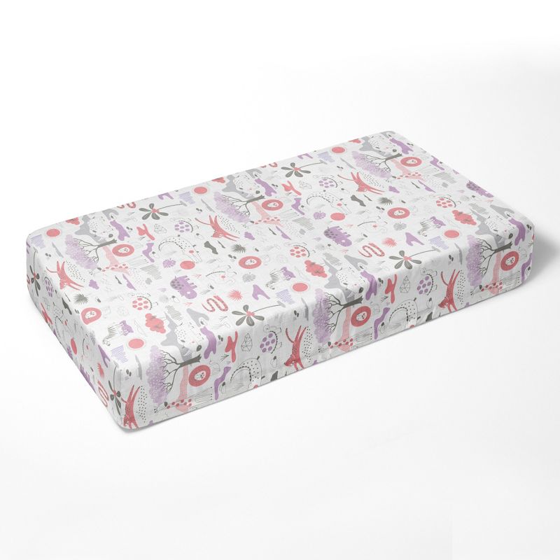 Bacati - Jungle Safari Girls Lilac/Coral Muslin 8 pc Crib Bedding Set with 2 Swaddling Blankets, 5 of 12