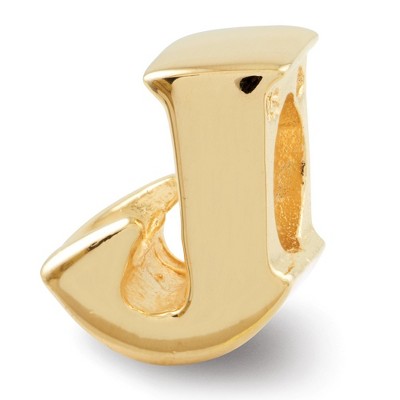 Black Bow Jewelry Letter J Bead Charm in 14k Yellow Gold Plated Sterling Silver
