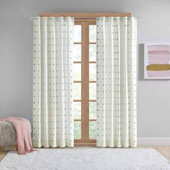 1pc 50"x84" Light Filtering Kelsey Jacquard Pom-Pom Window Panel Cream - Intelligent Design
