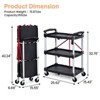 3 Tier Folding Rolling Utility Cart, Portable Collapsible Service Cart, 165 Lbs, Foldable Tool Cart - 2 of 4