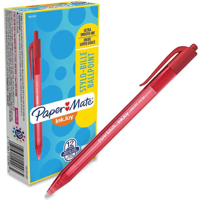Paper Mate InkJoy 100 RT Retractable Ballpoint Pen 1mm Red Dozen 1951252, 1 of 6