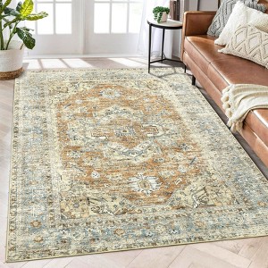 Large Area Rug Rugs for Living Room Non Slip Vintage Washable Rug Ultra-Thin Indoor Retro Medallion Accent Carpet Low Pile Foldable Floor Mat - 1 of 4