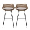 SKRAN 29.25" Set of 2 Outdoor Wicker and Iron Low Back Barstools, Light Brown, with Beige Cushion for Patios and Barbeques, Garden - 4 of 4