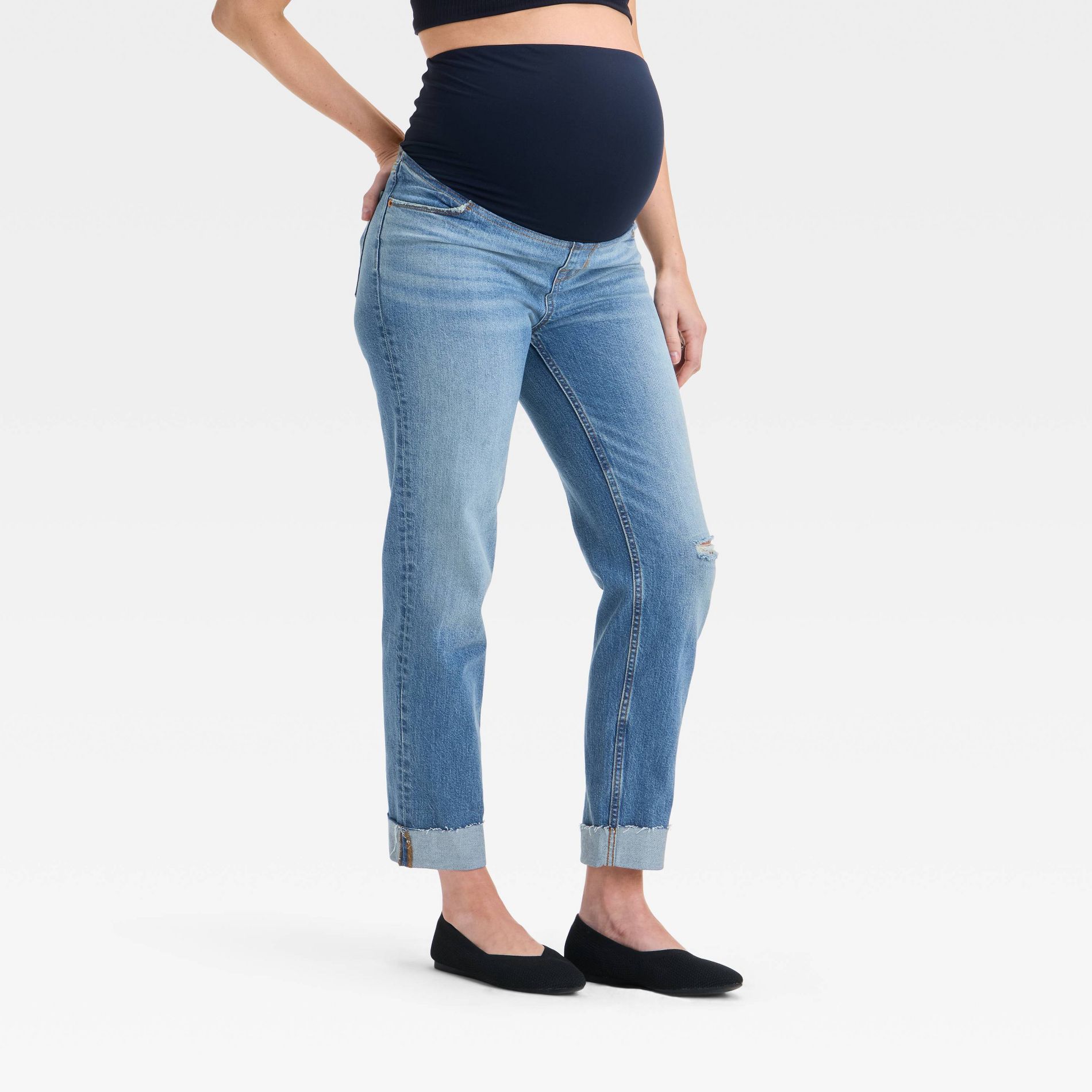 Over Belly High-Rise Straight Maternity Pants - Isabel Maternity by Ingrid & Isabel™ Medium Wash 12: Cotton Denim, Pull-On Style