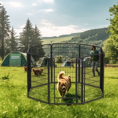 8 Panels Heavy Duty Metal Playpen with door, 39.37"H Dog Fence Pet Exercise Pen for Outdoor, Indoor
