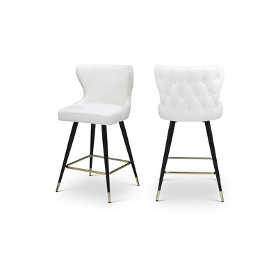 Meridian Furniture,Hendrix White Vegan Leather Counter/Bar Stool, Set of 2