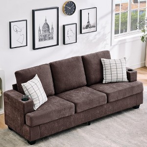 Modern 89 in 3-Seater Sofa for Living Room, Comfy Couches with Deep Seat,Chenille Couch with Cup Holders and Side Storage Pockets for Apartment Lounge - 1 of 4