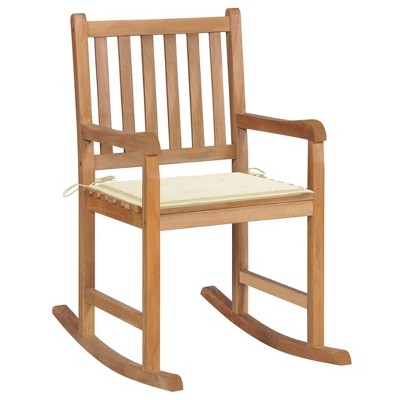 vidaXL Solid Teak Wood Rocking Chair with Cream Cushion - Weather-Resistant Indoor and Outdoor Relaxing Chair, Garden Furniture