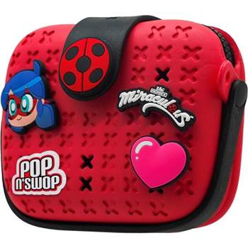 Miraculous Ladybug - Pop n' Swop Purse, with Collectible Badges, Handle and Zipper, Lightweight Durable Waterproof Handbag (Wyncor)