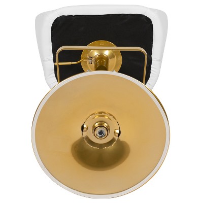 White Vinyl Adjustable Swivel Bar Stool with Gold Base