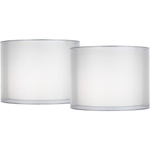 Springcrest Set of 2 Hardback Double Drum Lamp Shades Silver Sheer Small 12" Top x 12" Bottom x 9" High Spider Harp Finial Fitting - 1 of 4