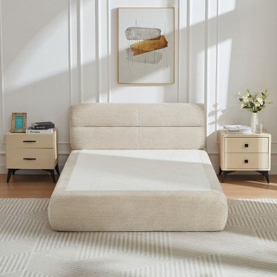 Dolonm 86.6 "x57" x31 " Fully Compressed Queen Size Bed, Made of Suede Fabric, with Spring Wrapped Bottom Frame, No Installation