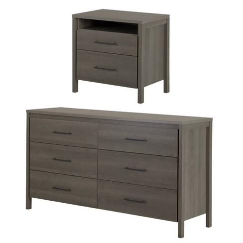 Gravity 6 Drawer Double Dresser And 2 Drawer Nightstand Gray