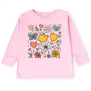 The Juniper Shop Flowers and Butterflies Toddler Long Sleeve Tee - 4T - Pink - 1 of 4
