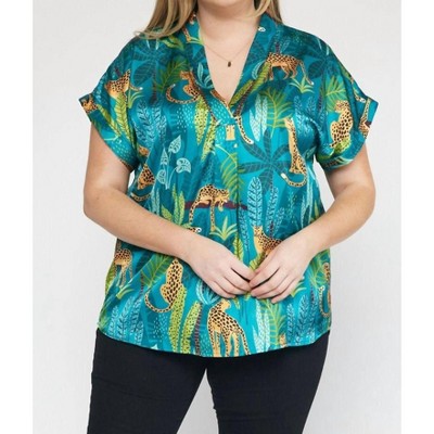 Women's Permanent Rolled Cuffs V-Neck Top - entro