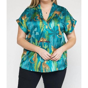 Women's Permanent Rolled Cuffs V-Neck Top - entro - 1 of 4