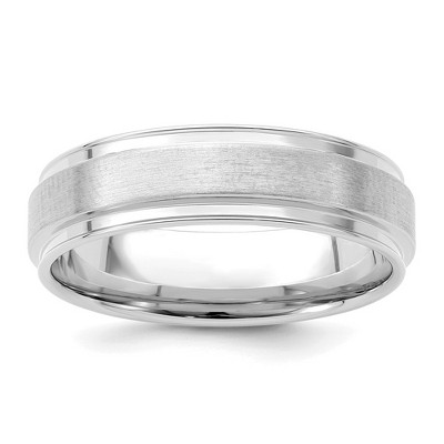Black Bow Jewelry 6mm 14K White Gold Brushed Flat Ridged Edge Comfort Fit Band