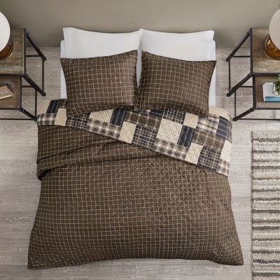 King Black and Brown Reversible Microfiber Quilt Set