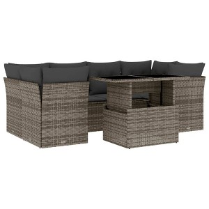 vidaXL Patio Sofa Set with Cushions Outdoor Furniture 7 Piece Poly Rattan - Gray - 1 of 4