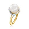 Ross-Simons 8.5-9mm Cultured Pearl, 2.30 ct. t.w. White Zircon and .10 ct. t.w. Swiss Blue Topaz Ring in 18kt Gold Over Sterling - 3 of 4