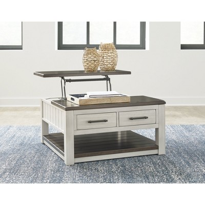 Square Brown and Gray Wood Lift-Top Coffee Table with Storage
