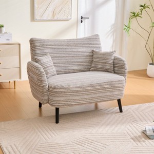 Oversized Boucle Striped Accent Chair, Upholstered Armchair with Side Storage Pocket and Wood Legs, Lounge Chair for Living Room-Koiai - 1 of 4