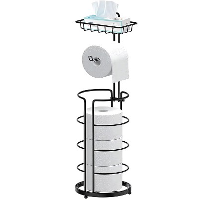 MaseiKar Toilet Paper Holder Stand with Shelf, Bathroom Freestanding Toilet Paper Stand with 4 Rolls Paper