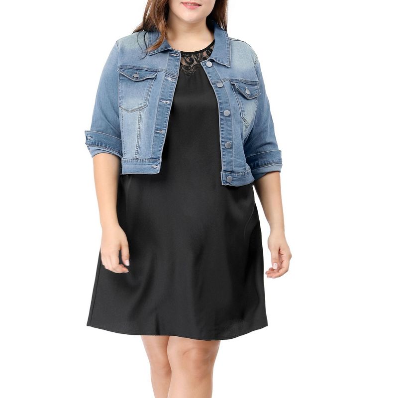 Agnes Orinda Women's Plus Size Cropped Long Sleeve Trendy Fashion Denim Jean Jackets, 3 of 7