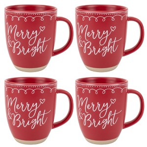 Elanze Designs Merry Raw Clay Bottom Red 16 ounce Ceramic Christmas Coffee Mugs Set of 4 - 1 of 4