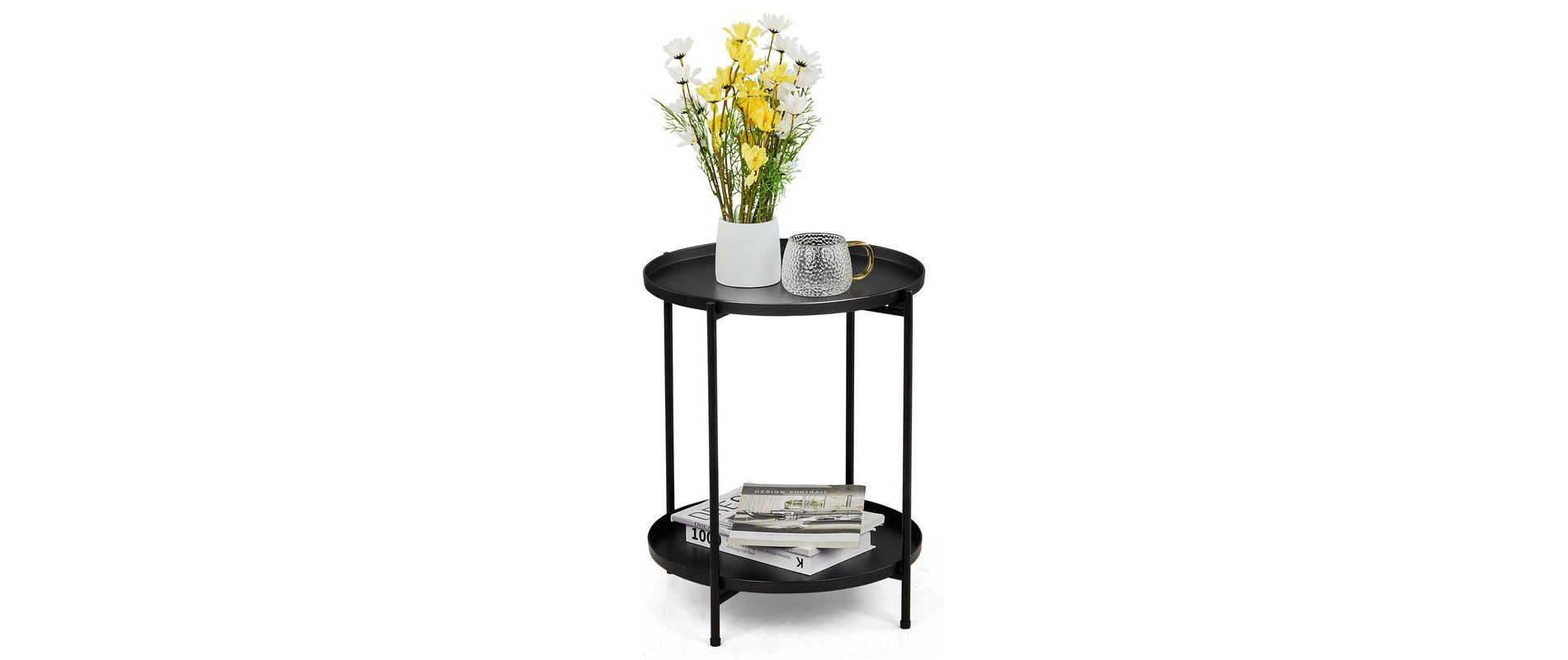 Karl Home|Black Patio Steel Side Table With Two Layers