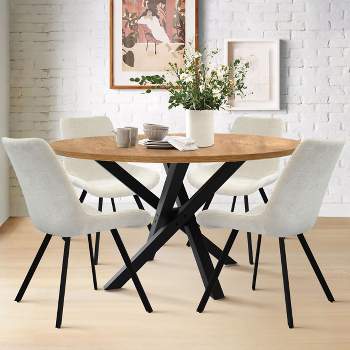 Robert+Kourtney 5-Piece Solid Black Round Dining Table Set with 4 Upholstered Dining Chairs with Black Legs-The Pop Maison
