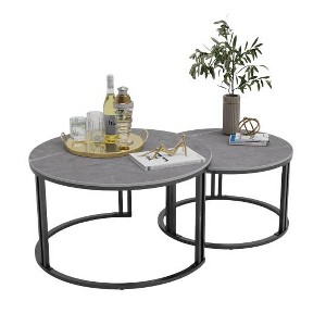 Set of 2 Modern Round Nesting Coffee Table Stacking Sofa Table - 1 of 4