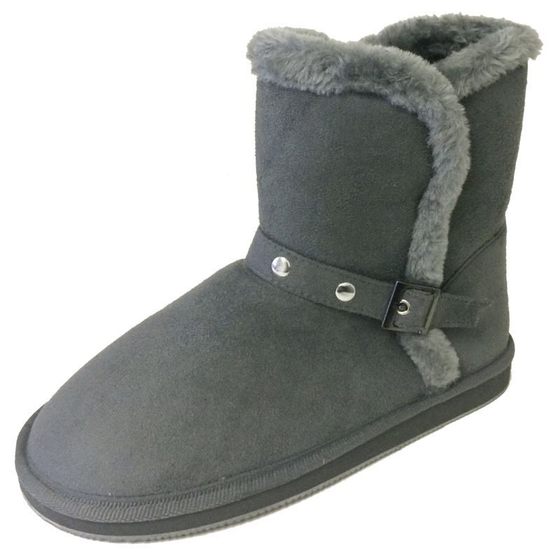 Women's Winter Boots Faux Suede Buckle Studs Fur Lined Ankle Shoes, Grey-6