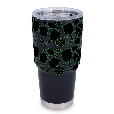 100 North 30 Ounce Stainless Steel On the Go Travel Tumbler With Push Top Lid, Pickleball Paddle Black
