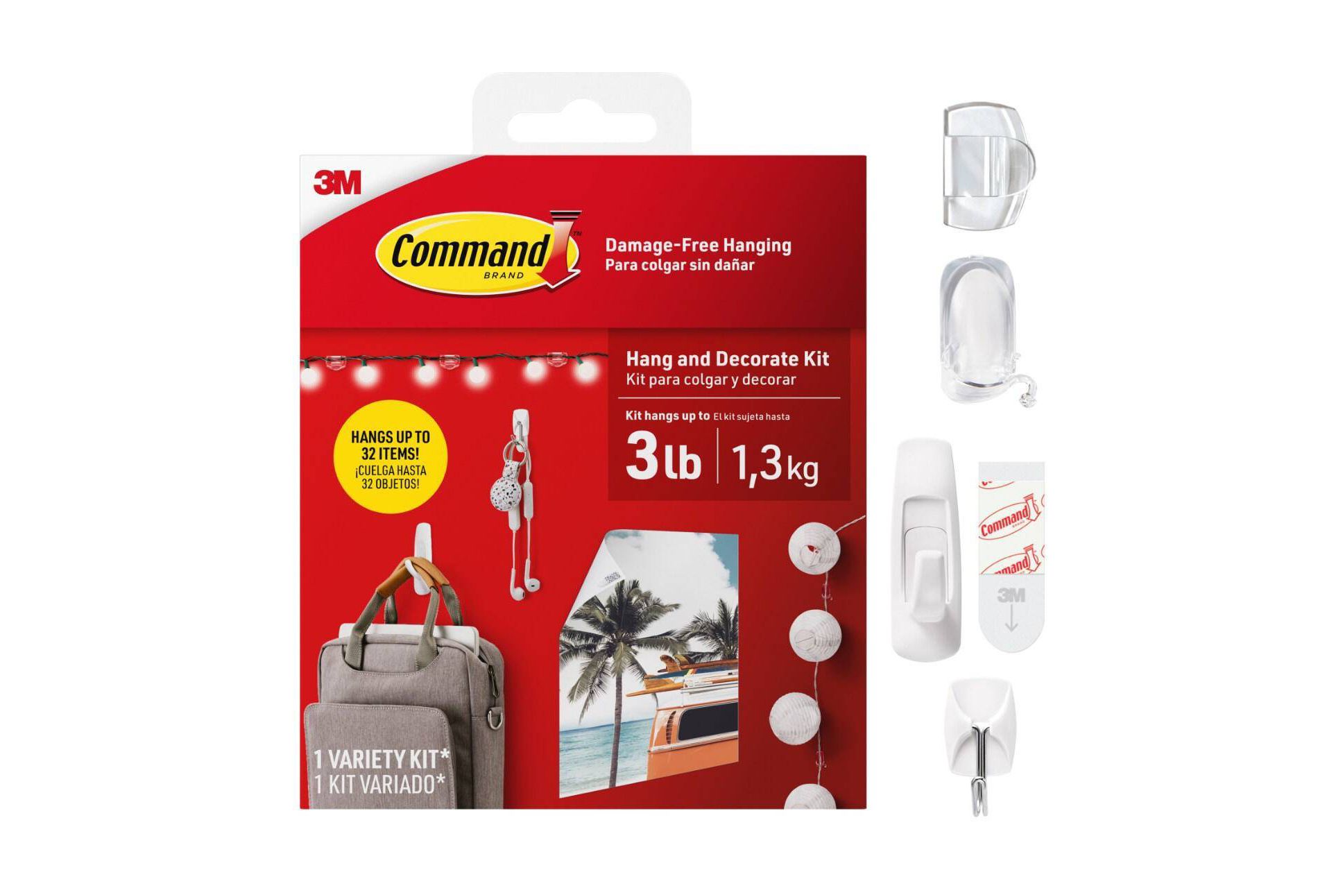 Command College Dorm Kit: Adhesive Hooks & Hangers, 42-Piece Set, Plastic, White