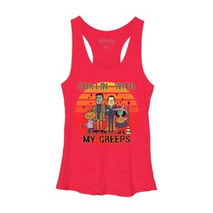 Women's Design By Humans Chillin with my creeps 80's style halloween characters By MerchHQ Racerback Tank Top - 1 of 3