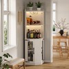 JANSNO 67.3" White Corner Wine Bar Cabinet with Lights, Power Outlet, Adjustable Shelves & Glass Rack - 3 of 4
