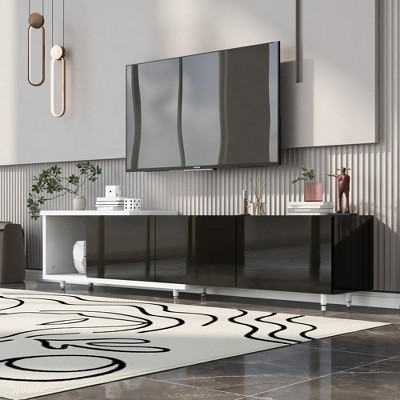U-Can 70.1''-100'' Modern Stylish TV Stand TV Cabinet for 80+inch TV, White+Black, (Old SKU:WF299723AAB)