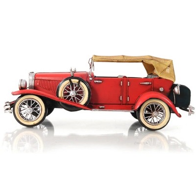 Old Modern Handicrafts 1933 Red Duesenberg J Model – 1:12 Handcrafted Iron Vintage Convertible with Rolling Wheels, 14" Length