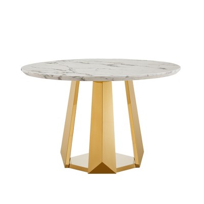 Dolonm 47-inch Round Modern Marble Dining Table with Stainless Steel Base for Kitchen, Dining Room