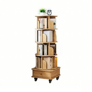 VYNXARIA 5-Tier 360¡ã Rotating Bookshelf in Wood Color with Wheels for Space-Saving Storage - 1 of 4