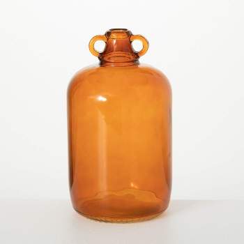 12.5"H Sullivans Handled Amber Glass Jug Vase, Brown