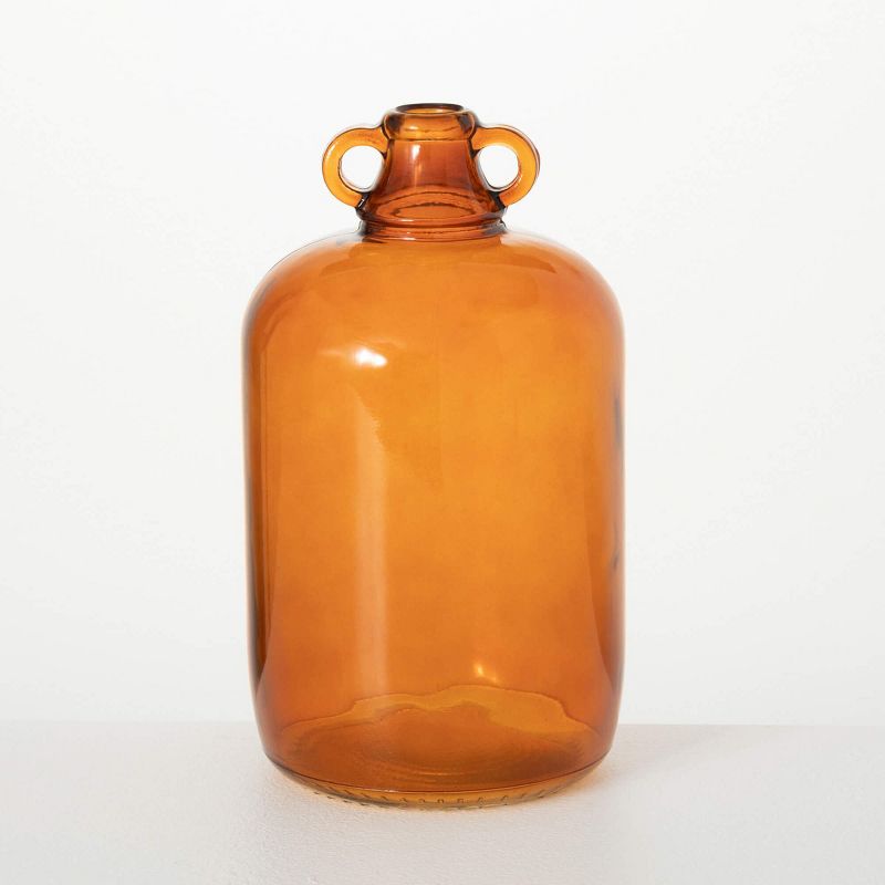 12.5"H Sullivans Handled Amber Glass Jug Vase, Brown, 1 of 4