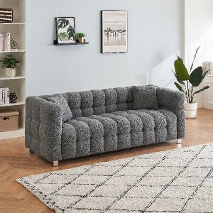 CAVINAS Teddy Fleece Loveseat Sofa with 2 Throw Pillows, Vintage Sofa Couch with Sturdy Hardware Foot Support for Living Room, Bedroom - 1 of 4