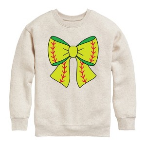 Boys' - Instant Message - Softball Bow -Youth Crew Fleece Sweatshirt Graphic Long Sleeve Fleece Sweatshirt - 1 of 4