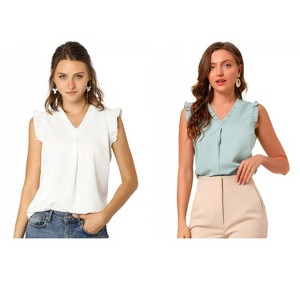 Allegra K Women's Ruffled Sleeveless Work Business Vintage Blouses 2 Packs - 1 of 4
